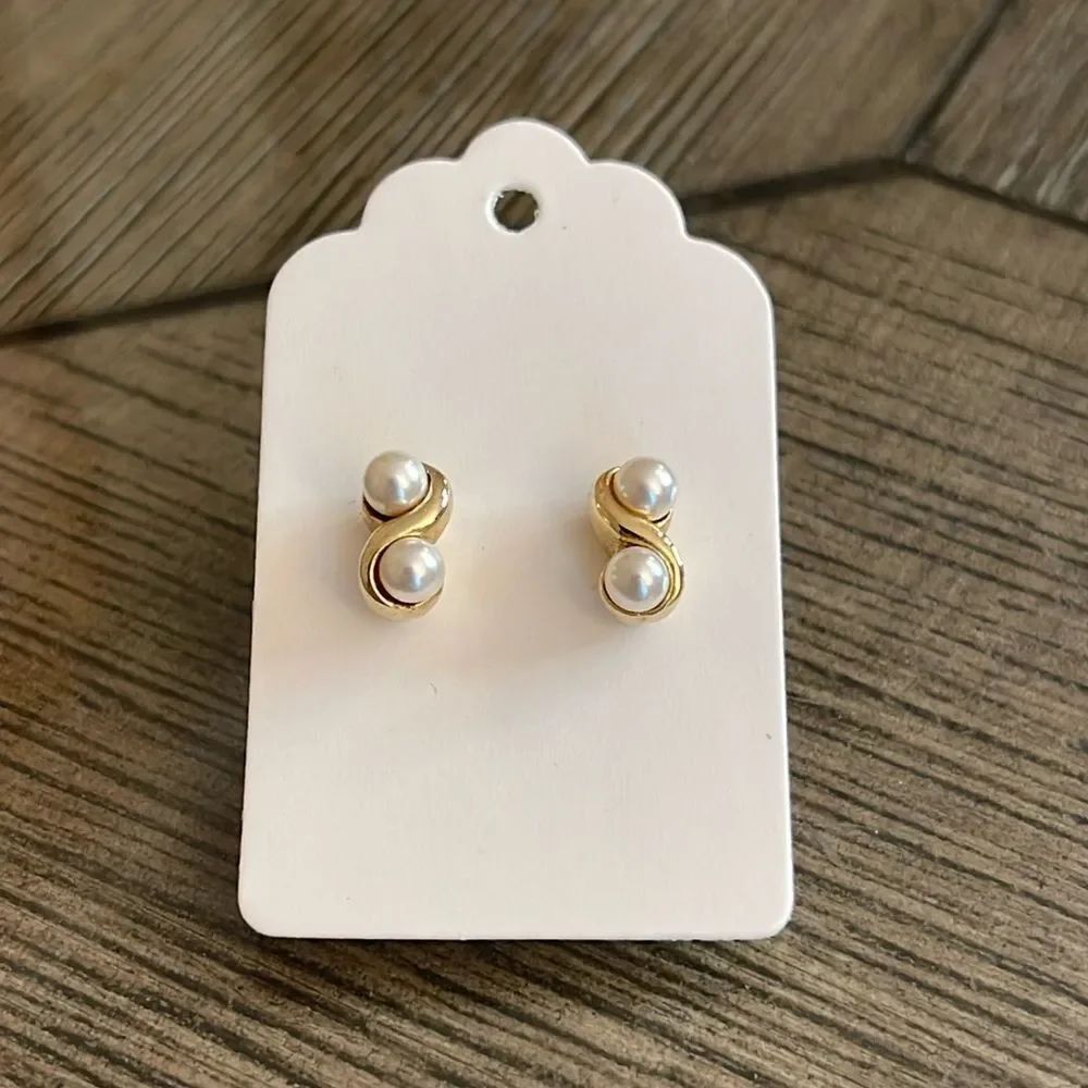 Vintage SโShaped Stud Earrings with Two Faux Pearls